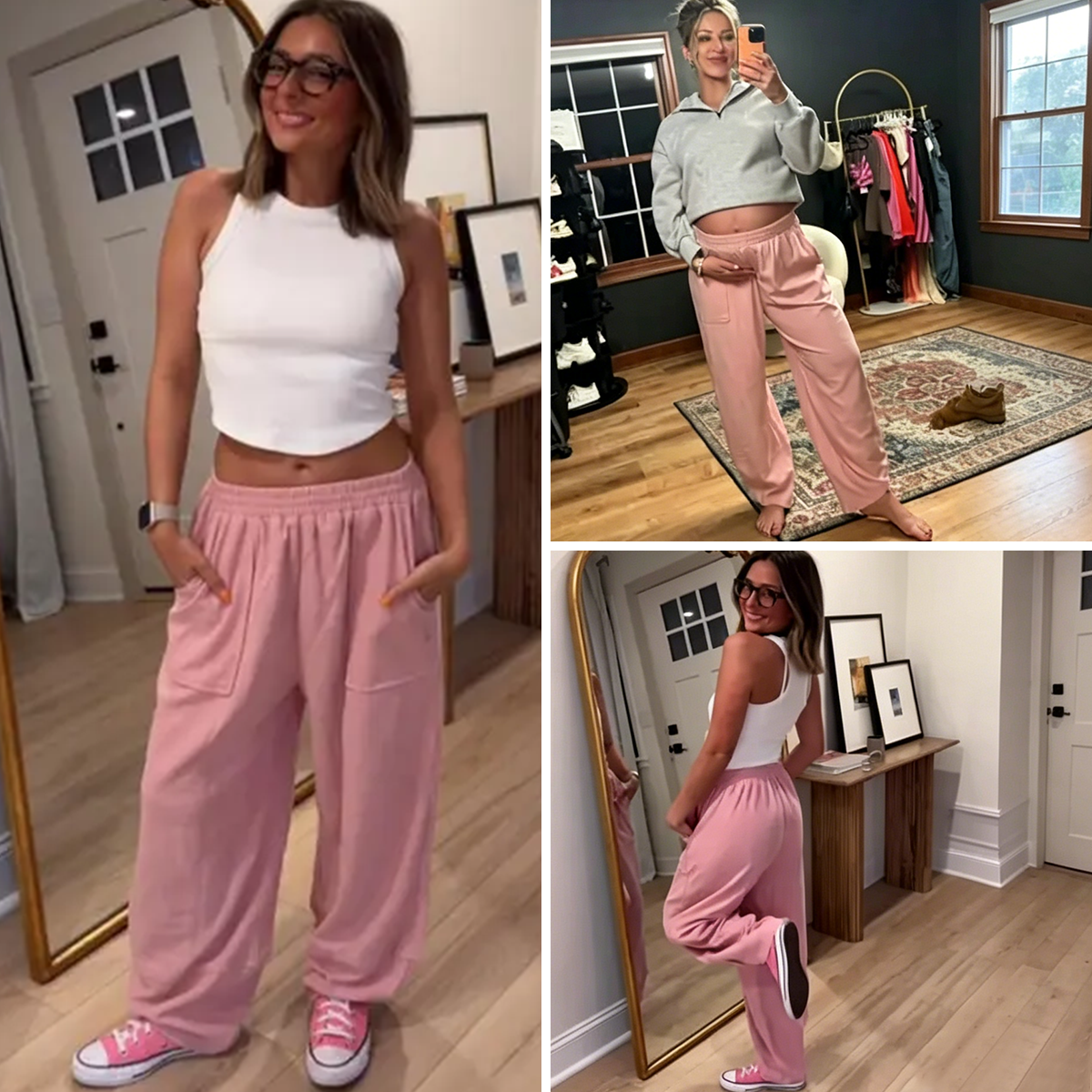Women's Baggy Wideleg Pants Casual Elastic Waisted Palazzo Harem Pants with Pockets