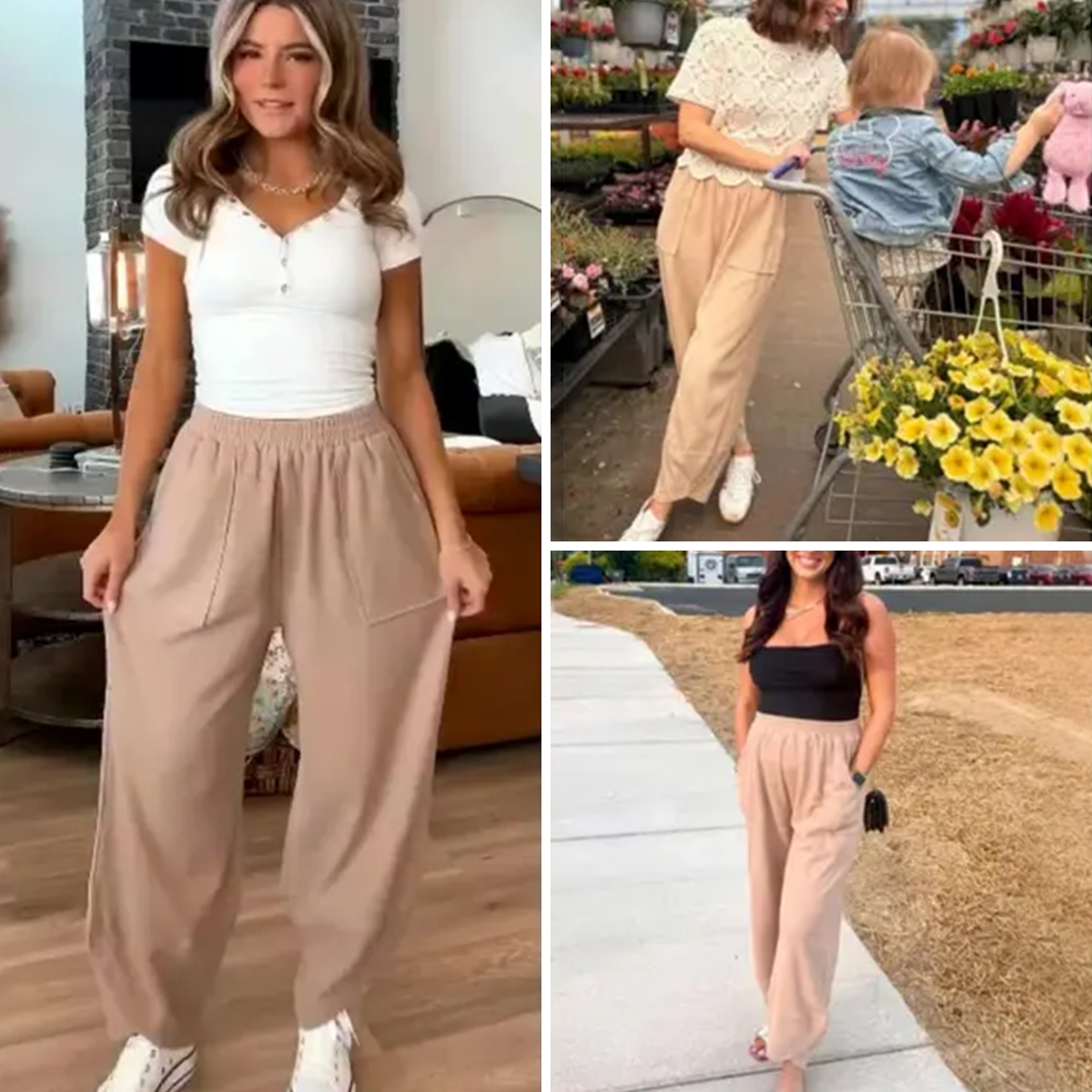 Women's Baggy Wideleg Pants Casual Elastic Waisted Palazzo Harem Pants with Pockets