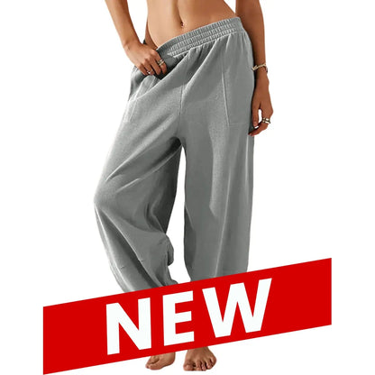 Women's Baggy Wideleg Pants Casual Elastic Waisted Palazzo Harem Pants with Pockets