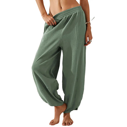 Women's Baggy Wideleg Pants Casual Elastic Waisted Palazzo Harem Pants with Pockets